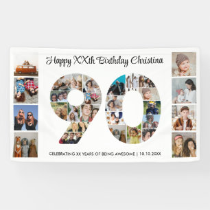 90e verjaardag feest nummer 90 fotocollage spandoek