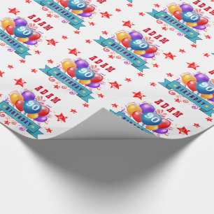 90e verjaardag Festive Colorful Balloons C01IZ Cadeaupapier
