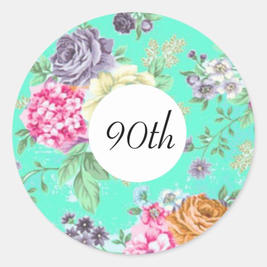 90e verjaardag Floral Birthday Green Ronde Sticker (Voorkant)