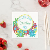 90e verjaardag Floral Bouquet Custom Paper Napkins Servetten (Insitu)