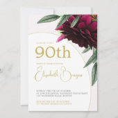 90E verjaardag Floral Gold Monogram Elegant Kaart (Voorkant)