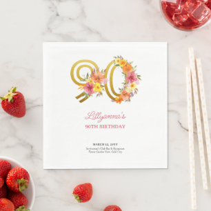 90e verjaardag Floral Gold-nummer 90 Servet