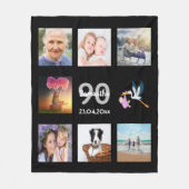 90e verjaardag foto collage zwart fleece deken (Voorkant)