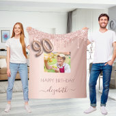 90e verjaardag foto roos goud glitter blush roze fleece deken
