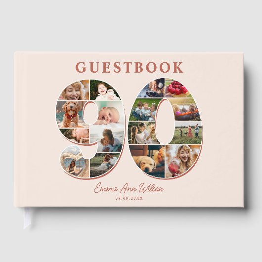 90e verjaardag Fotocollage Milestone Guestbook Gastenboek (Voorkant)