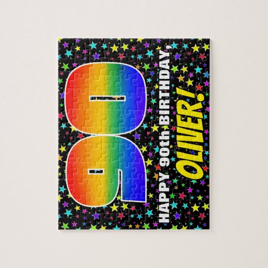 90e verjaardag — Fun, kleurrijk Star Field Pattern Legpuzzel (Verticaal)