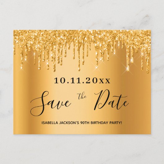 90e verjaardag glitter behalve datum briefkaart (Voorkant)