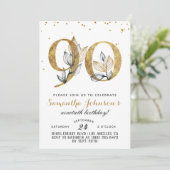 90e verjaardag "Gold Floral" Kaart (Staand voorkant)