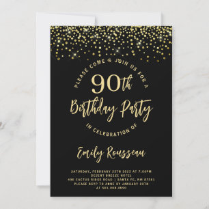 90e verjaardag Gold Glitter Confetti Black Kaart