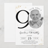 90e verjaardag Gold Invitation Kaart Foto (Voorkant / Achterkant)