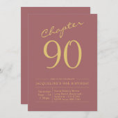 90e verjaardag Gold Pink uitnodiging (Voorkant / Achterkant)
