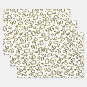 90e verjaardag Gold & White Random Number Pattern Inpakpapier Vel