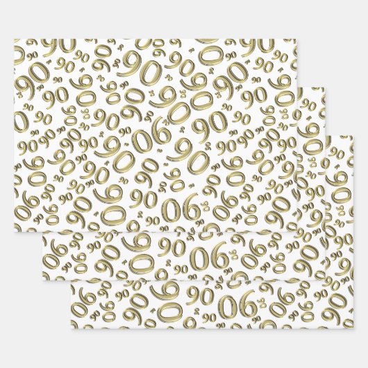 90e verjaardag Gold & White Random Number Pattern Inpakpapier Vel (Set)
