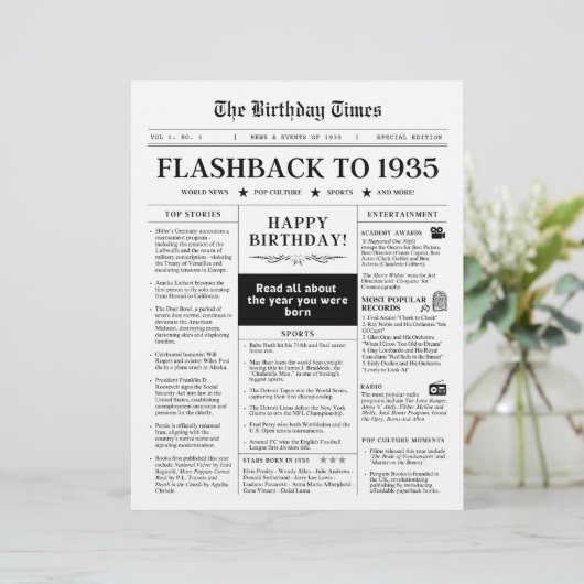 90e verjaardag krant 1935 Monotone (Staand voorkant)