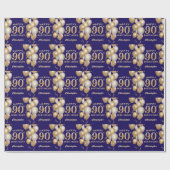 90e verjaardag marineblauw en goudballonnen cadeaupapier (Vlak)
