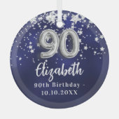 90e verjaardag marineblauwe zilveren sterren glas ornament (Voorkant)