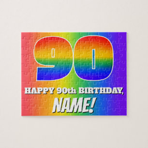 90e verjaardag — Meerkleurig regenboogpatroon "90" Legpuzzel