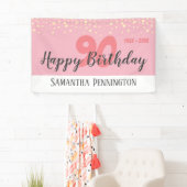 90e verjaardag met Confetti roze Spandoek (Insitu)