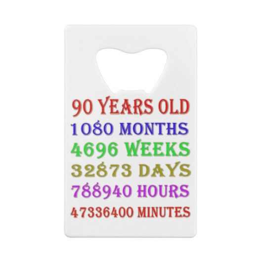 90e verjaardag Mijlpalen Kredietkaart Flessenopener (Achterkant)