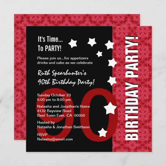 90e verjaardag Modern Red en Black Funny D90A Kaart (Voorkant / Achterkant)