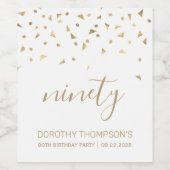 90e verjaardag Moderne gouddriehoek Confetti White Wijn Etiket (Enkel label)