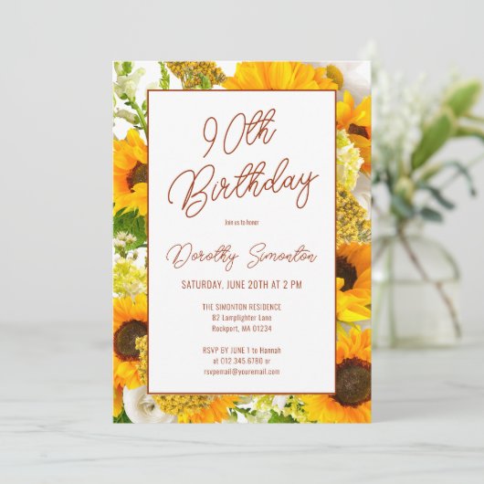 90e verjaardag Moderne Zonnebloem Bloemen Kaart (Staand voorkant)