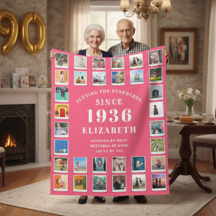 90e verjaardag Moeder Familie Fotocollage Roze Fleece Deken