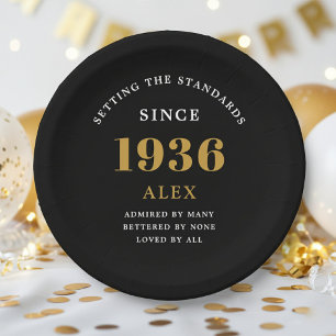 90e verjaardag Naam 1936 Zwart Goud Elegant Chic Papieren Bordje