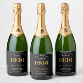 90e verjaardag Naam 1936 Zwart Goud Elegant Chic Sparkling Wijnetiket (Flessen)