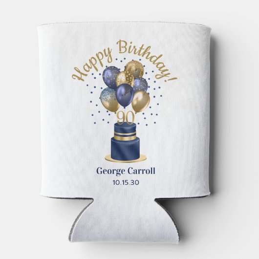 90e verjaardag Navy Blue Balloon Cake Blikjeskoeler (Achterkant)