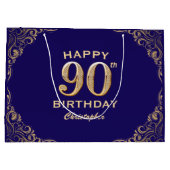 90e verjaardag Navy Blue en Gold Glitter Groot Cadeauzakje (Achterkant)