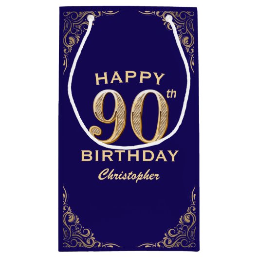 90e verjaardag Navy Blue en Gold Glitter Klein Cadeauzakje (Achterkant)