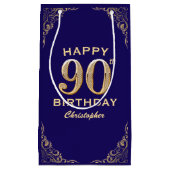 90e verjaardag Navy Blue en Gold Glitter Klein Cadeauzakje (Voorkant)