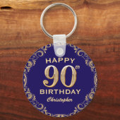 90e verjaardag Navy Blue en Gold Glitter Sleutelhanger (Voorkant)
