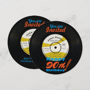 90e verjaardag Nodig retrovinylrecord (45 rpm) uit Kaart