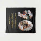 90e verjaardag nummer 90 Fotocollage Modern Zwart Wandkleed (Voorkant (horizontaal))