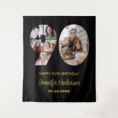 90e verjaardag nummer 90 Fotocollage Modern Zwart Wandkleed (Voorkant)