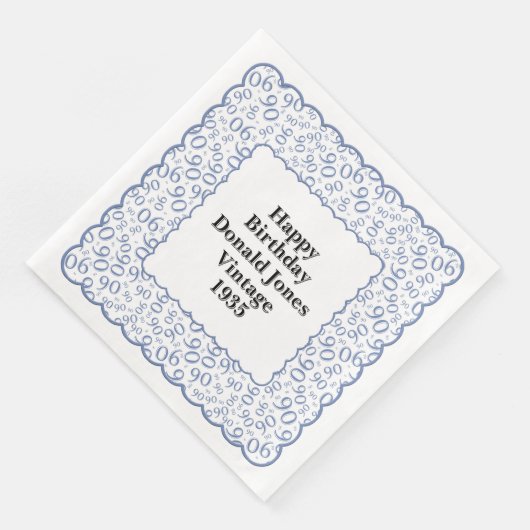 90e verjaardag nummer patroon Scallops blauw/wit Servet (Hoek)
