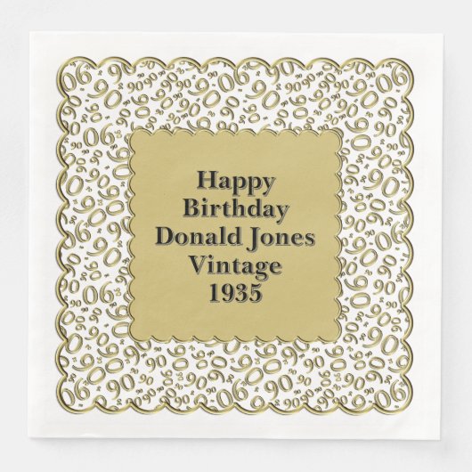 90e verjaardag nummer patroon Scallops goud/wit Servet (Voorkant)