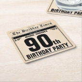 90e Verjaardag Oude Krant  Funny Custom Vierkante Kartonnen Onderzetter (Schuin)