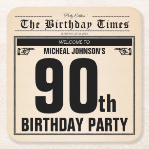 90e Verjaardag Oude Krant Funny Custom Vierkante Kartonnen Onderzetter