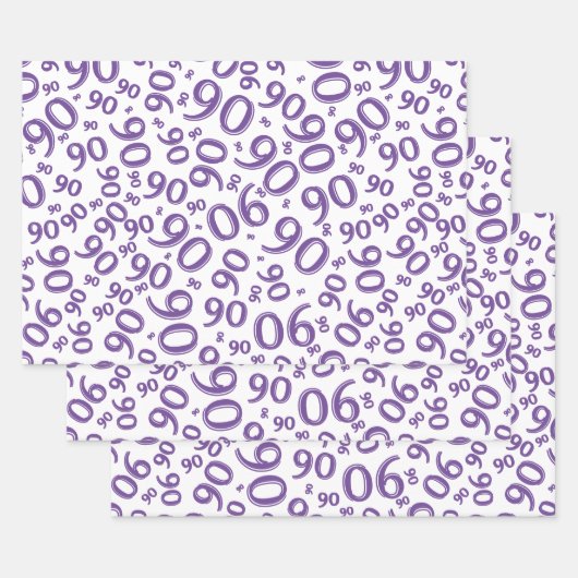 90e verjaardag Paars en wit Random Number Pattern Inpakpapier Vel (Set)