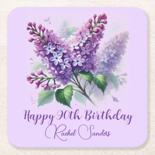 90e verjaardag Paarse Lila bloemen voorjaar Vierkante Kartonnen Onderzetter
