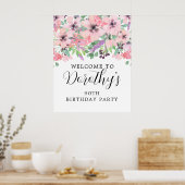 90e verjaardag Paarse roze wilde bloem Welkomsttek Poster (Keuken)