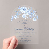 90e Verjaardag Party Dusty Blue Roos Bloemenboog Acryl Uitnodigingen (Insitu (Draagbaar))