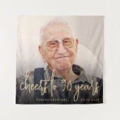 90e verjaardag Party Foto Goud Script Proost Wandkleed (Voorkant)