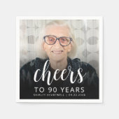 90e verjaardag Party Foto Wit Script Cheers Servet (Voorkant)