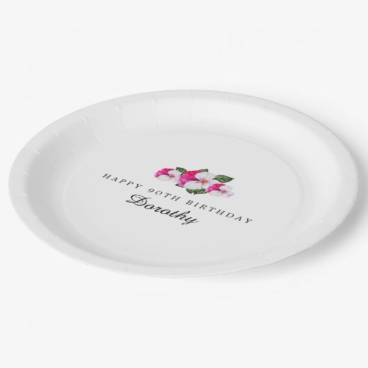 90e Verjaardag Party Magenta Roze Wit Custom Papieren Bordje (Gekanteld)