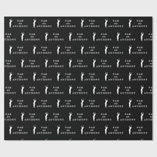 90e verjaardag Party Naam Black Golfer Pattern Cadeaupapier (Vlak)