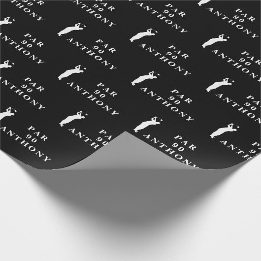 90e verjaardag Party Naam Black Golfer Pattern Cadeaupapier (Hoek)